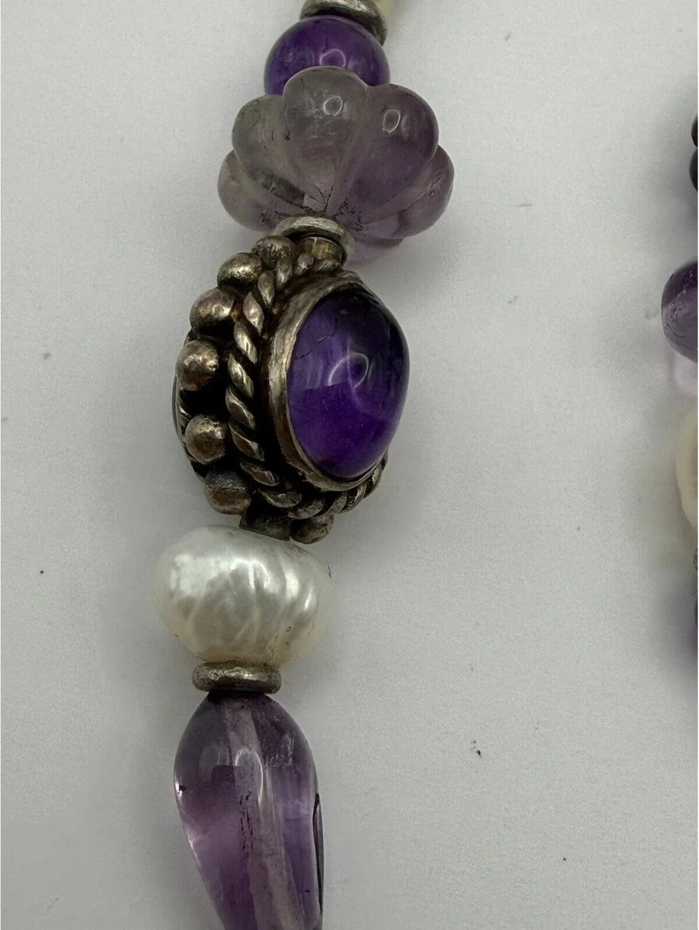 925 Sterling Silver Amethyst Pearl Peridot Gemstone Beaded Pendant Necklace